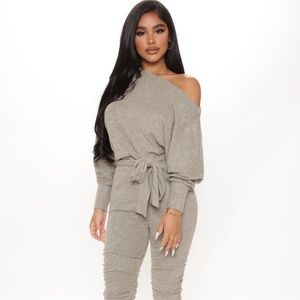Grey Rouched Sweater Romper